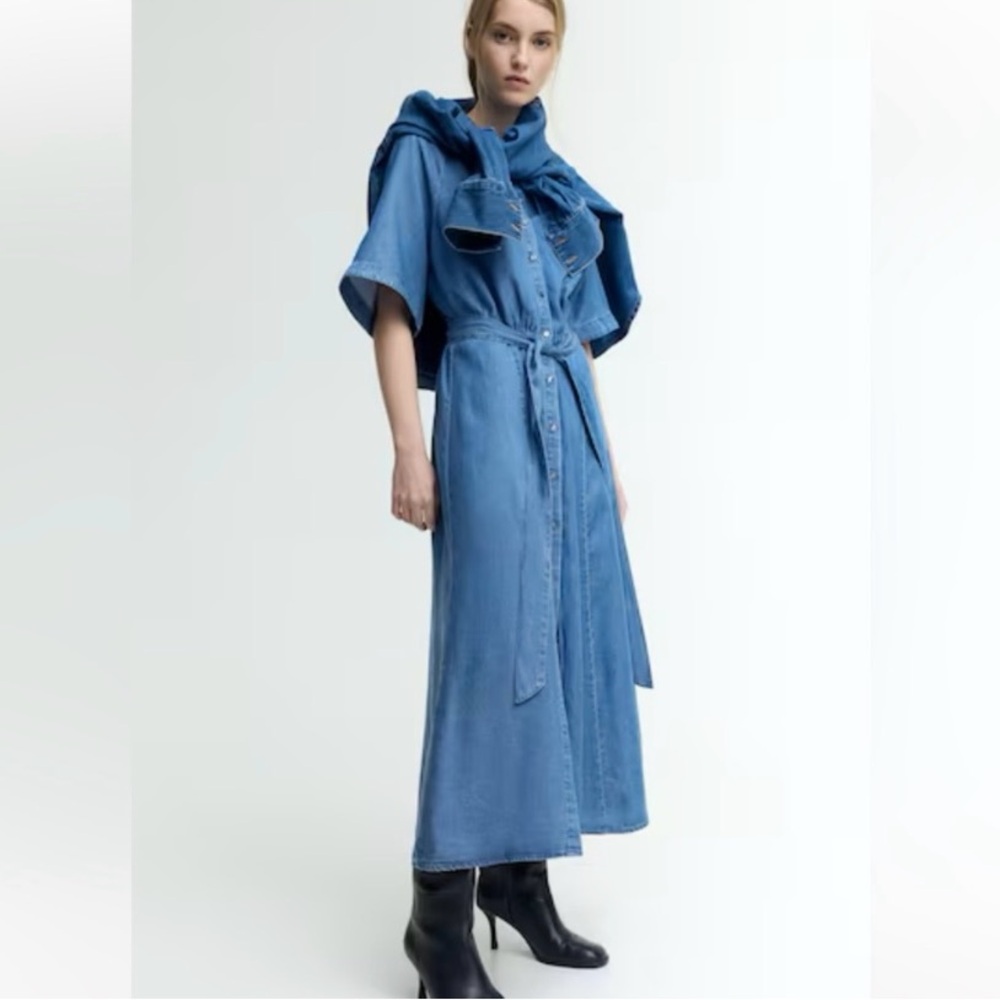Zara, Denim Button Up Belted Dress, The 90s Collection